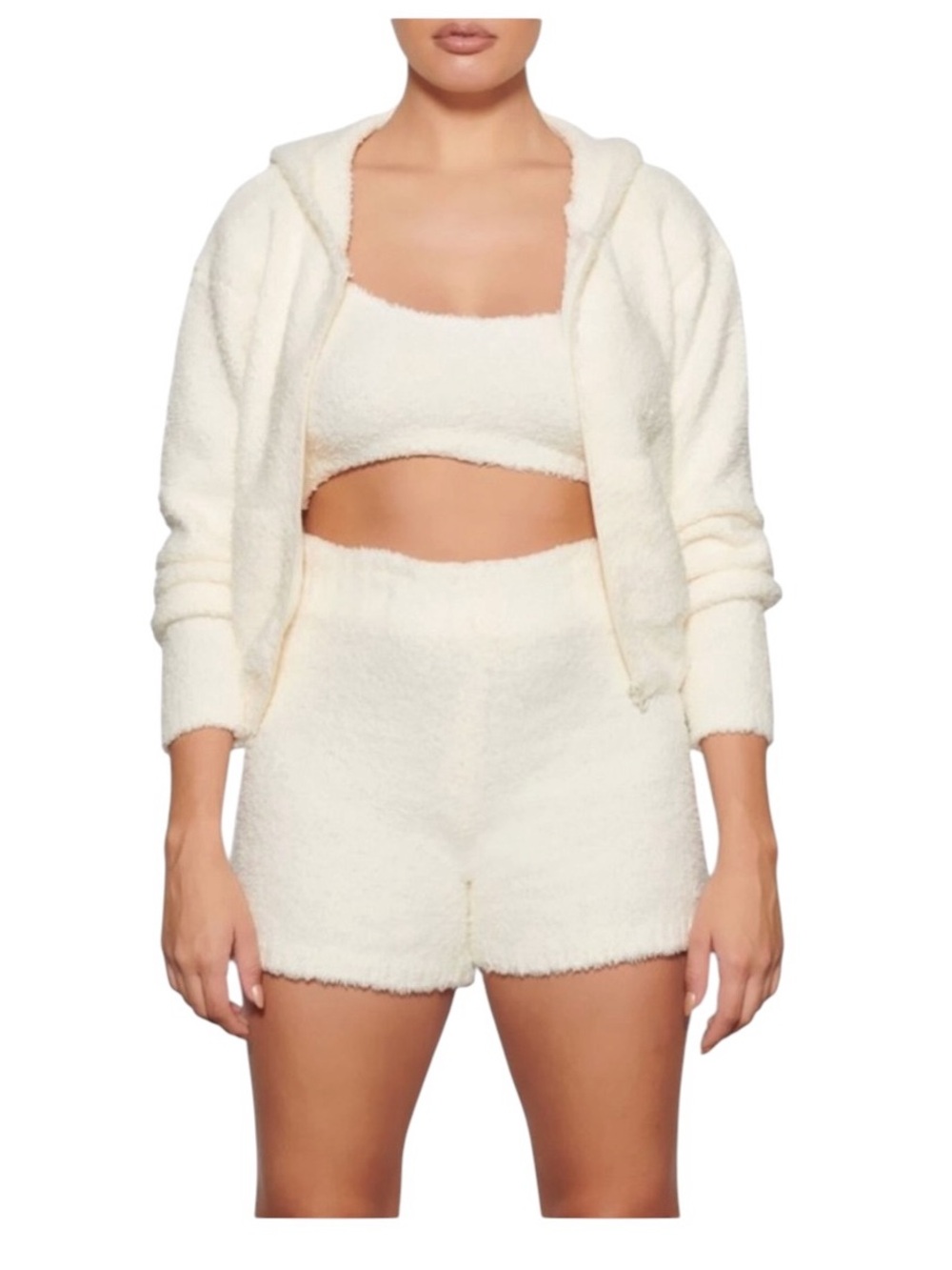 SKIMS Cozy Knit Zip Up Hoodie Bone Cream Size S/M